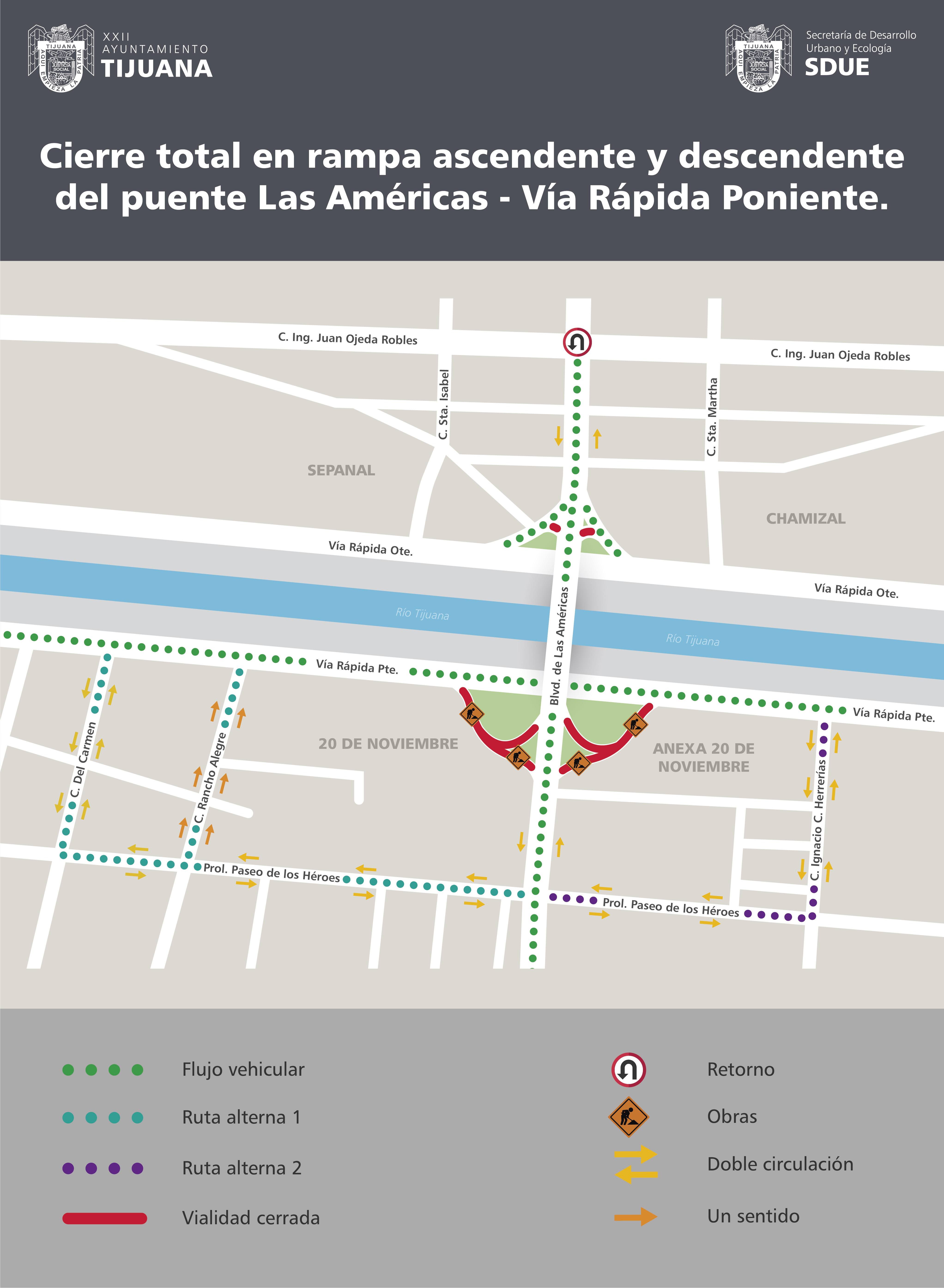 Indicaciones sobre rutas alternas