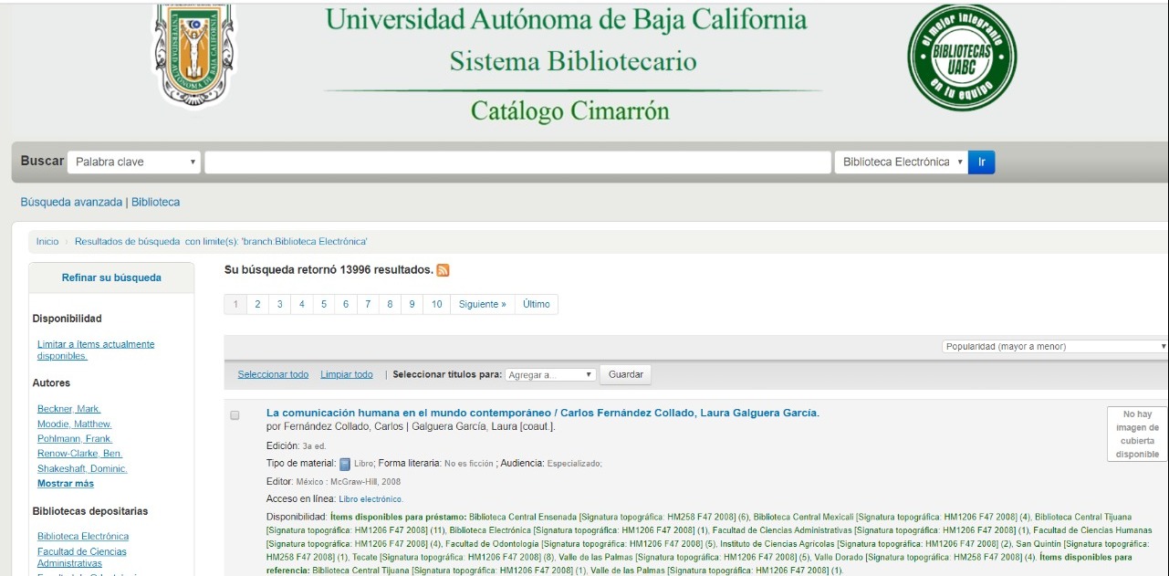 Captura de pantalla del catálogo