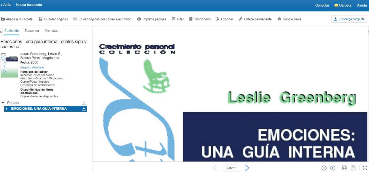 Captura de pantalla de selección de libro