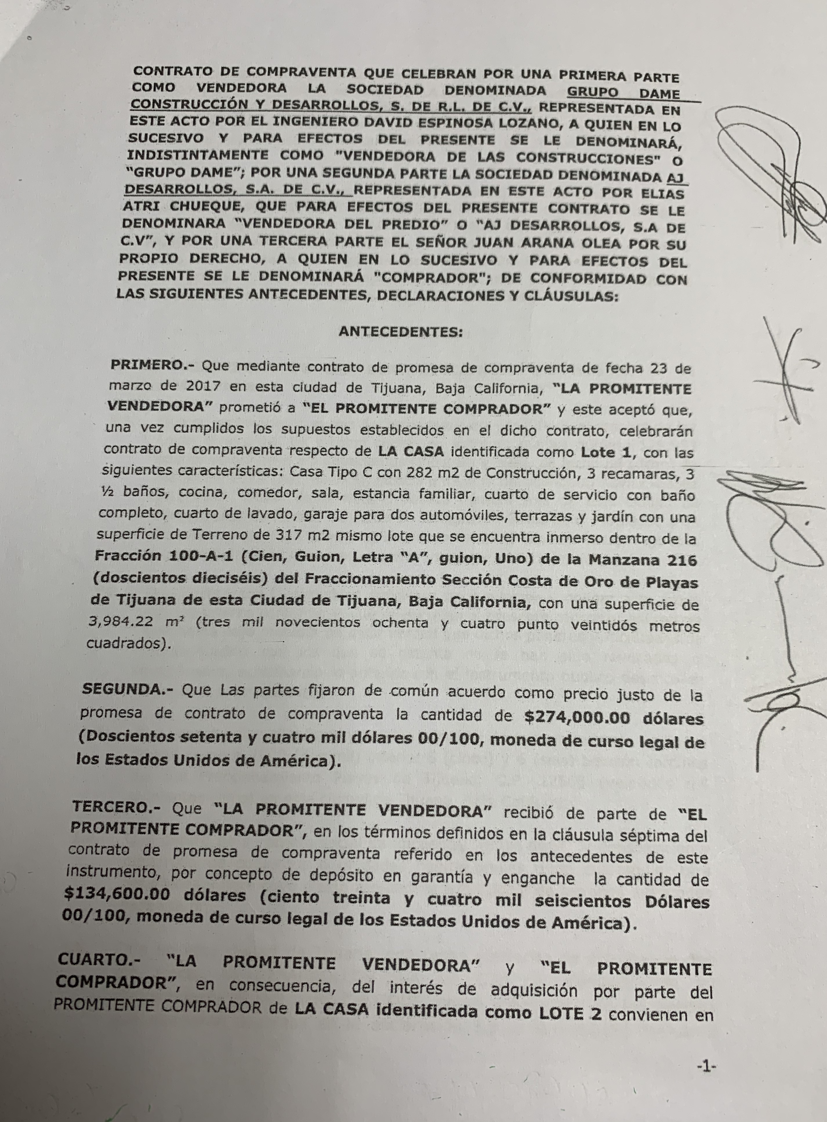 Contrato de Juan Arana Olea