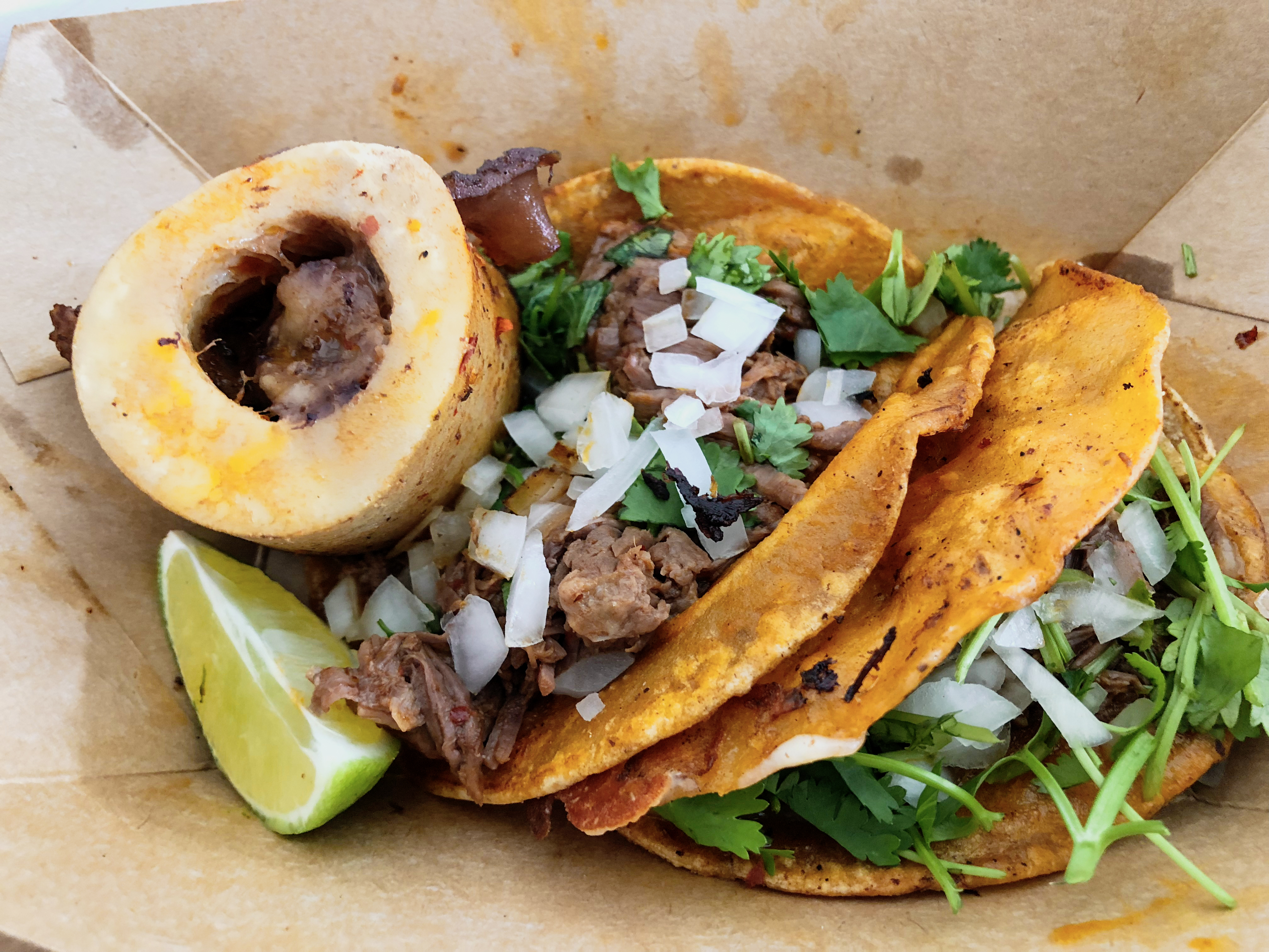 Beef bone marrow and birria tacos from Tuétano Taqueria
