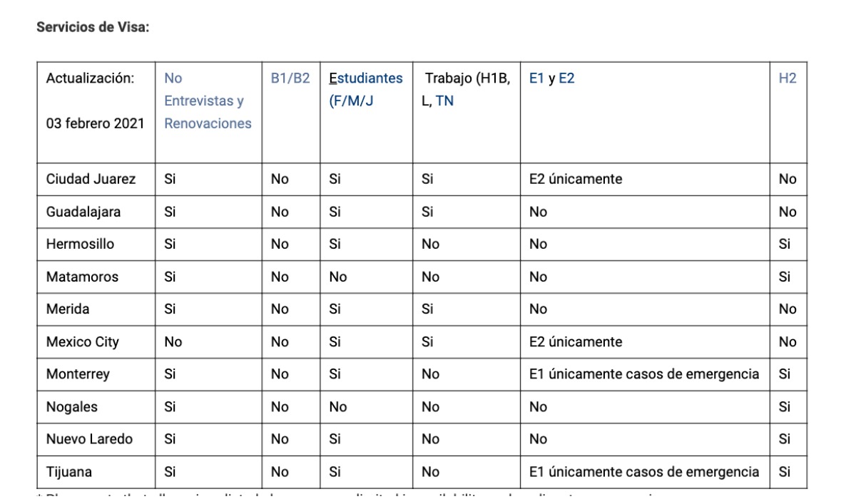 Captura de pantalla de web Consulado de Estados Unidos
