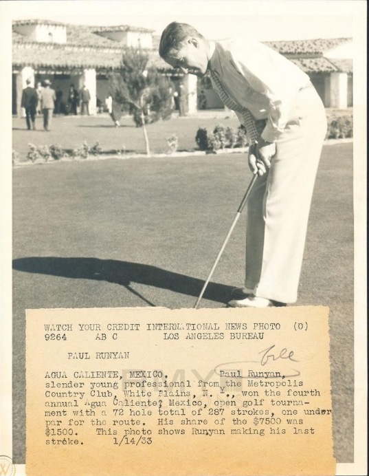 En 1933 Paul Runyan tuvo la carrera más excepcional en ganancias venciendo a Sarazen y Horton Smith que habían decorado su trayectoria con 8 tour Wins un par de temporadas atrás , Runyan se corona campeón en 9 de los PGA Tournaments iniciando con su primero el 1933 Agua Caliente Open