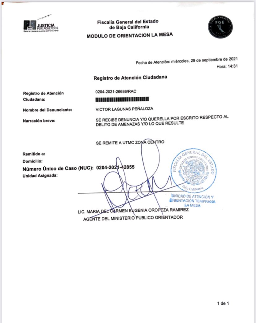 Denuncia presentada contra escolta de Arturo González Cruz