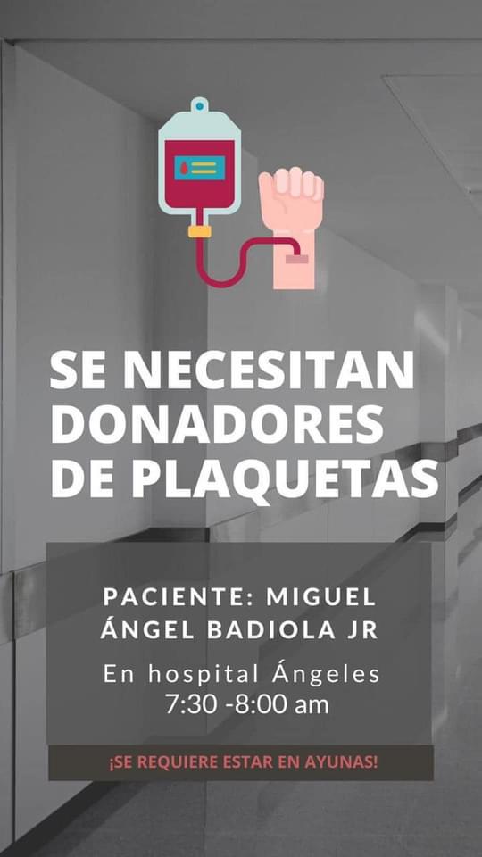Se necesitan donadores de sangre para Miguel Ángel Badiola Jr.