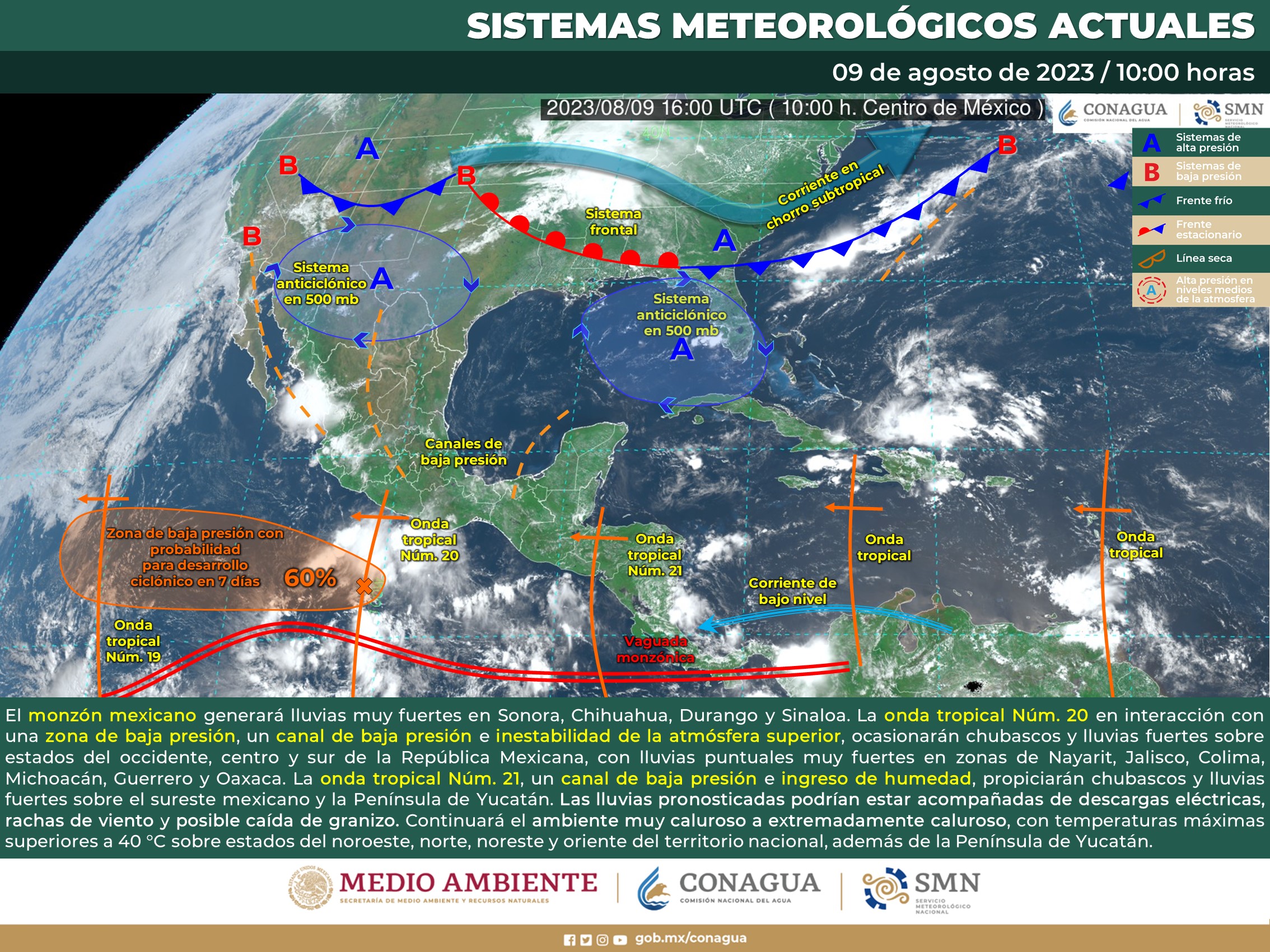 Sistemas meteorológicos que afectan a México / Fotografía: Servicio Meteorológico Nacional