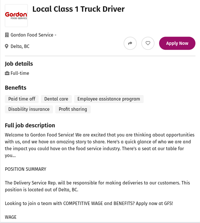 Así se ve la vacante en la plataforma SimplyHired.