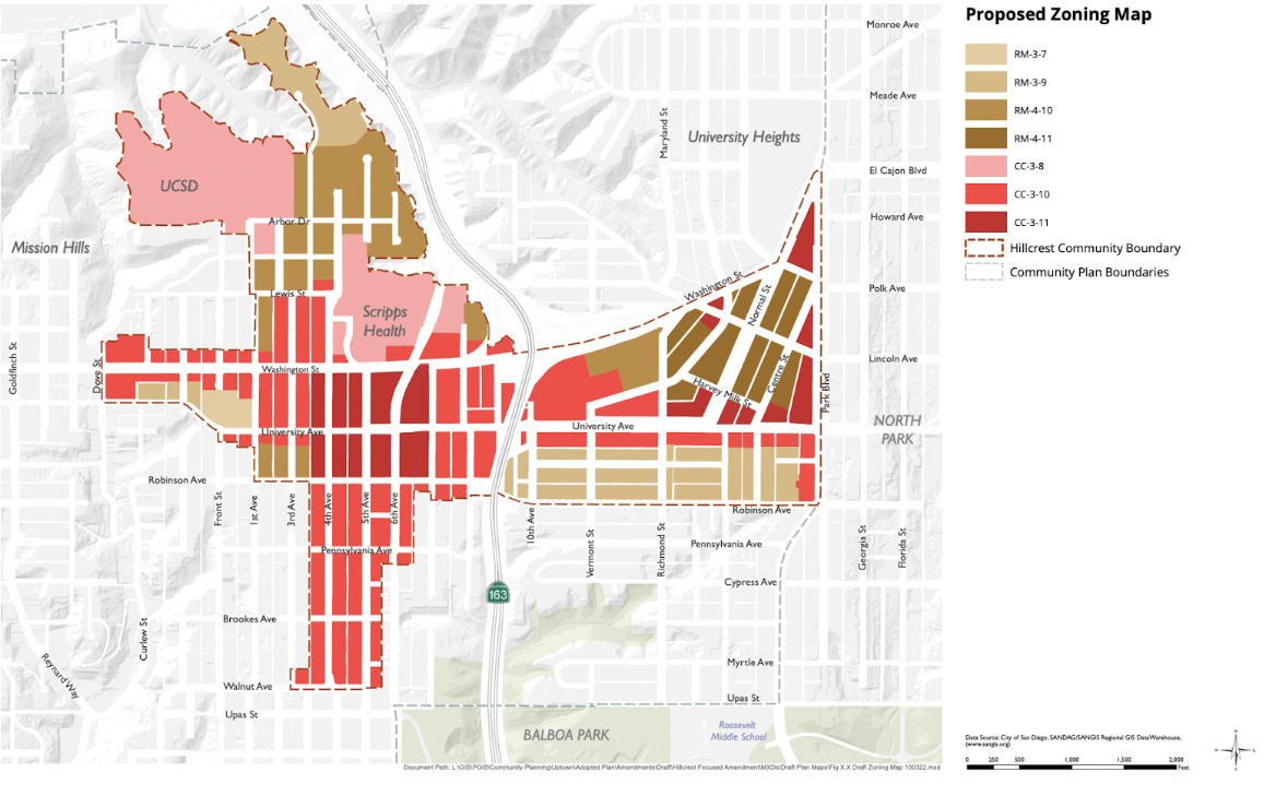 Mapa de rezonificación/ Fotografía del sitio: planhillcrest.org